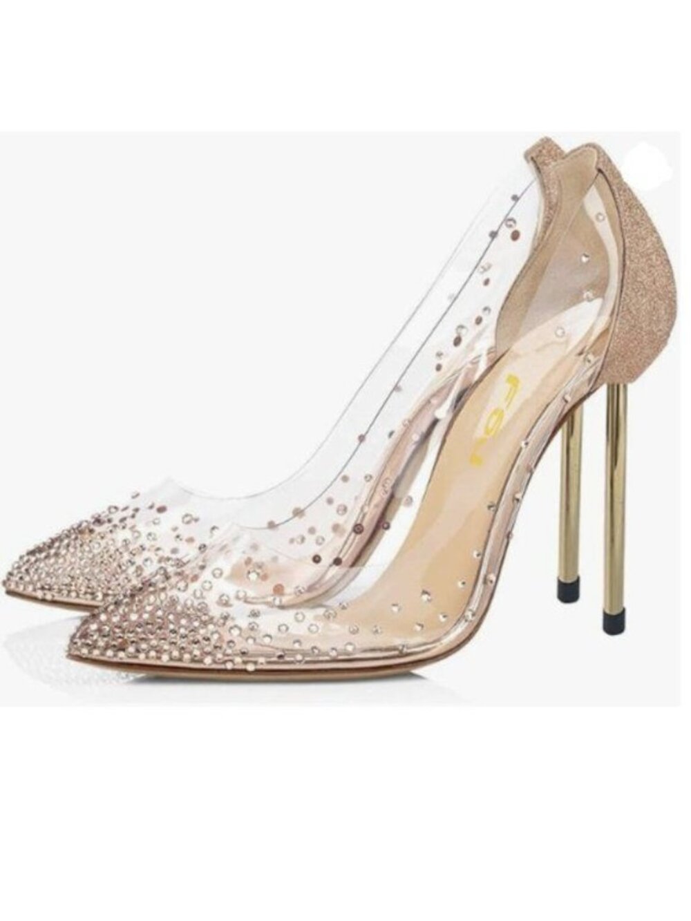 FSJ Women Studded Pointed Toe Transparent Pumps High Heels Shoes Sparkle Pink